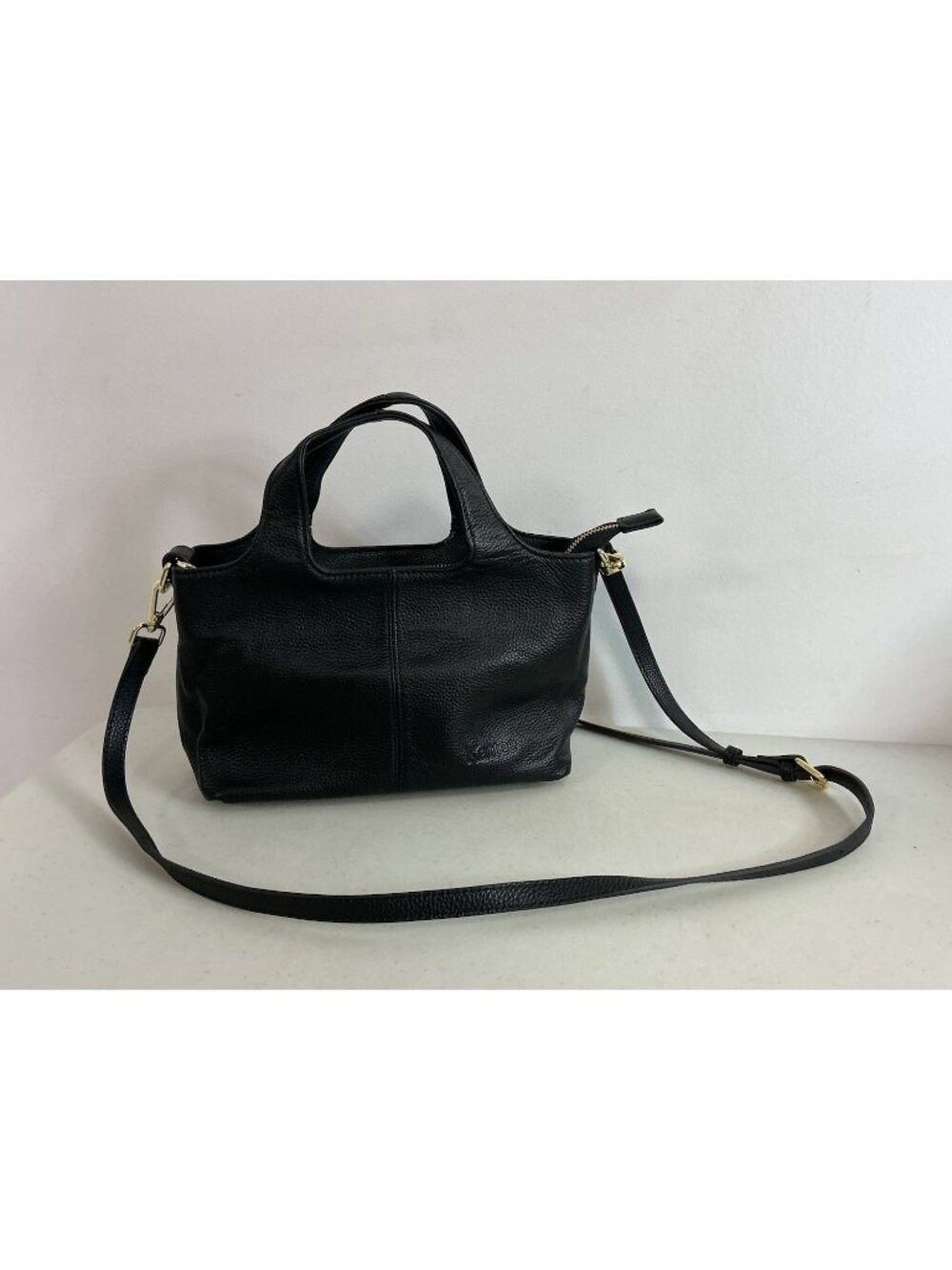 Kattee Black Satchel Top Handle Bag Gold Hardware Zip Buckle Strap Accents